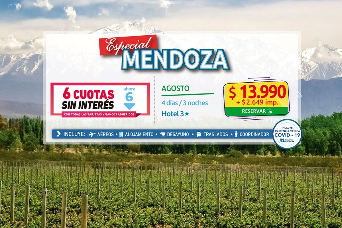 Paquete Mendoza 3 noches con aereo Financiacion